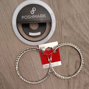 🆕Lead/Nickel Free Silver Bling XL Hoop Earrings Nwt